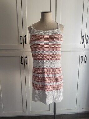 Free People Brach Swim Cover Up Knit Dress in White, Pink & Yellow Size L